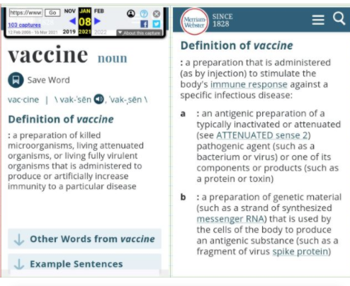 08 
vaccine noun 
vac-cine I \ vak.•sén •vak-.sén 
Definition Of vaccine 
a preparation Of killed 
microorganisms, living attenuated 
organisms, or living fully virulent 
organisms that is administered to 
produce or artificially increase 
immunity to a particular disease 
Other Words from vaccine 
d, Example Sentences 
SINCE 
1828 
Definition of vaccine 
: a preparation that is administered 
(as by injection) to stimulate the 
body's immune response against a 
specific infectious disease: 
a 
b 
: an antigenic preparation of a 
typically inactivated or attenuated 
(see ATTENUATED sense 2) 
pathogenic agent (such as a 
bacterium or virus) or one of its 
components or products (such as 
a protein or toxin) 
: a preparation of genetic material 
(such as a strand of synthesized 
messenger RNA) that is used by 
the cells of the body to produce 
an antigenic substance (such as a 
fragment of virus spike protein) 